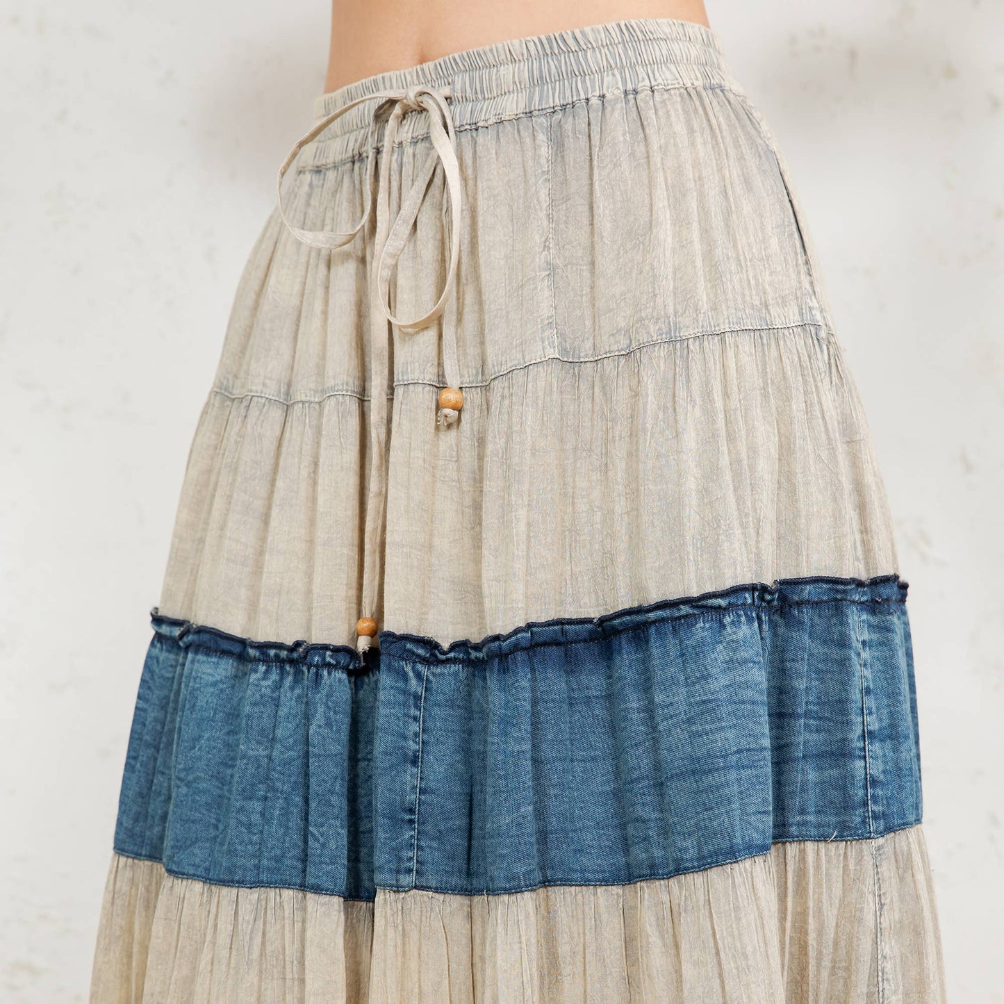 Boho Denim & Lace Maxi Skirt