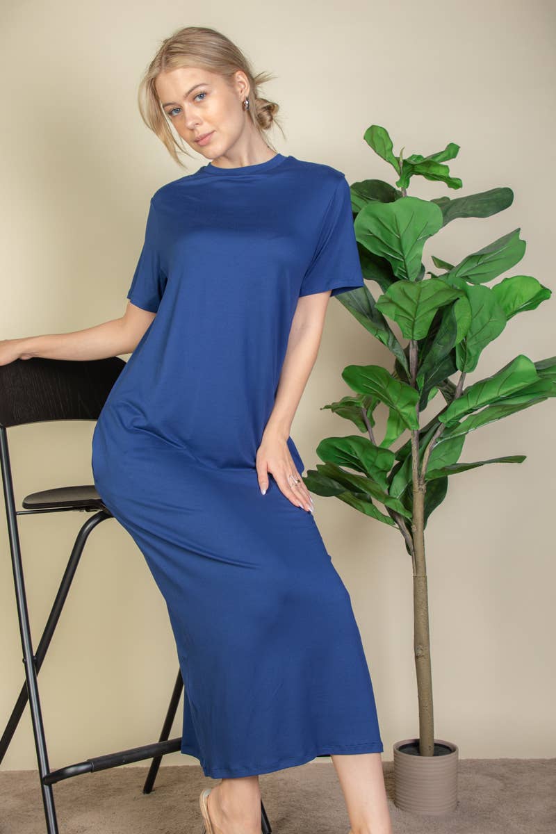 Navy Side Pocket Tee Dress