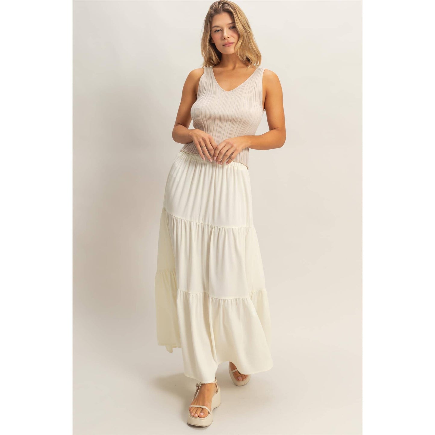 Denim Tiered Maxi Skirt