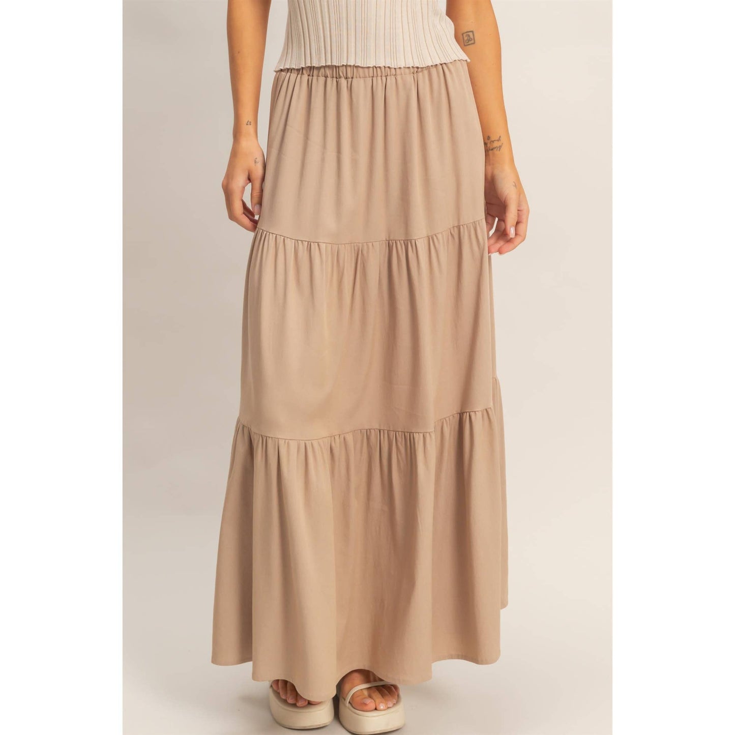 Denim Tiered Maxi Skirt