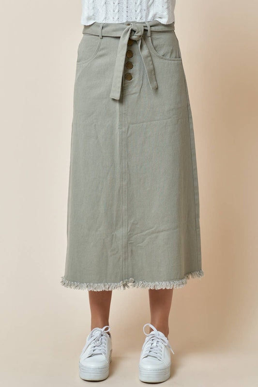 HIGH WAISTED OLIVE SKIRT WITH BELT