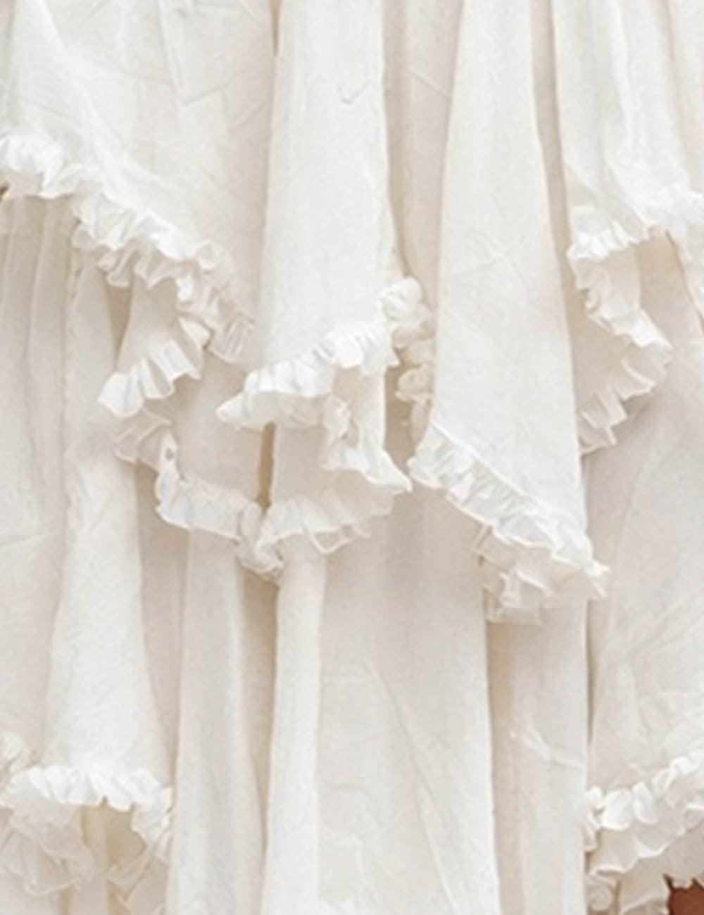 White Mesh Tiered Ruffle Skirt