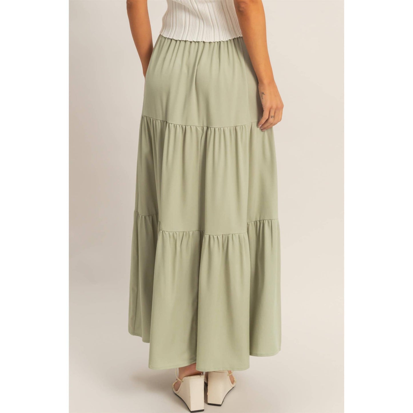 Denim Tiered Maxi Skirt