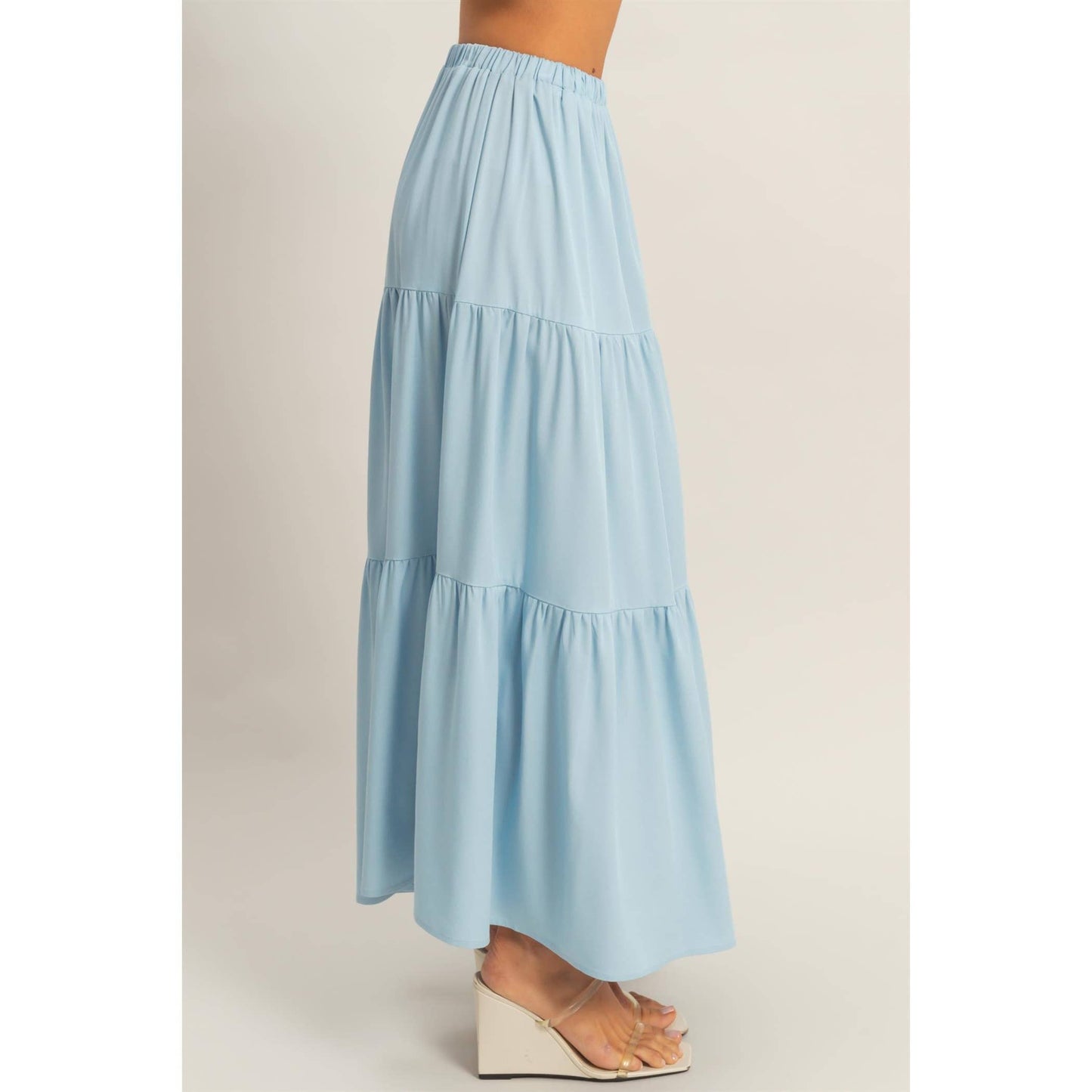 Denim Tiered Maxi Skirt