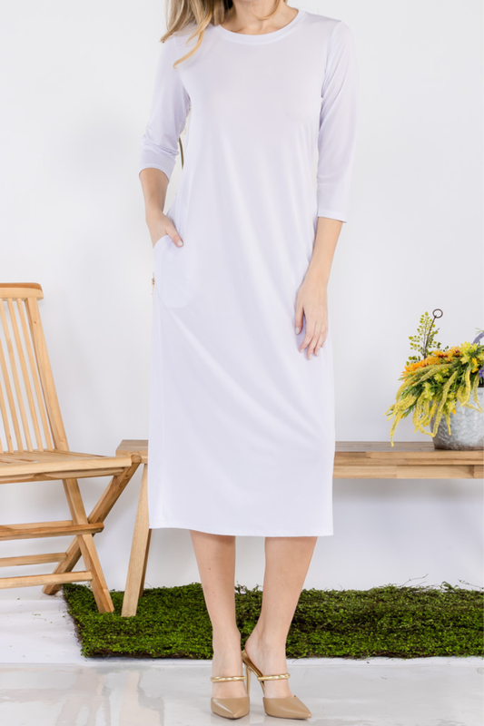 CLASSIC WHITE LAYERING DRESS WITH POCKETS