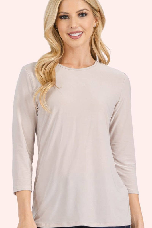 CREAM CLASSIC 3/4 SLEEVE CREW NECK TOP