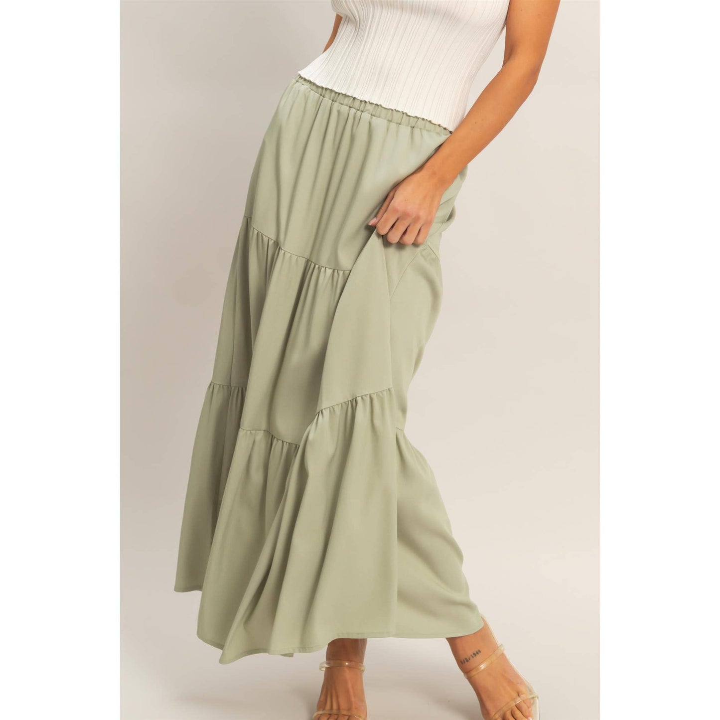 Denim Tiered Maxi Skirt