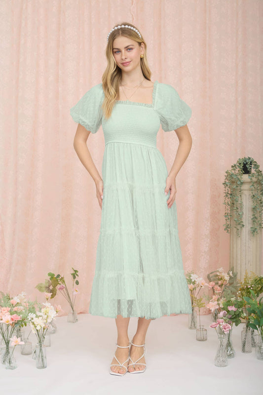 POLKA DOT TULLE PUFF SLEEVE DRESS