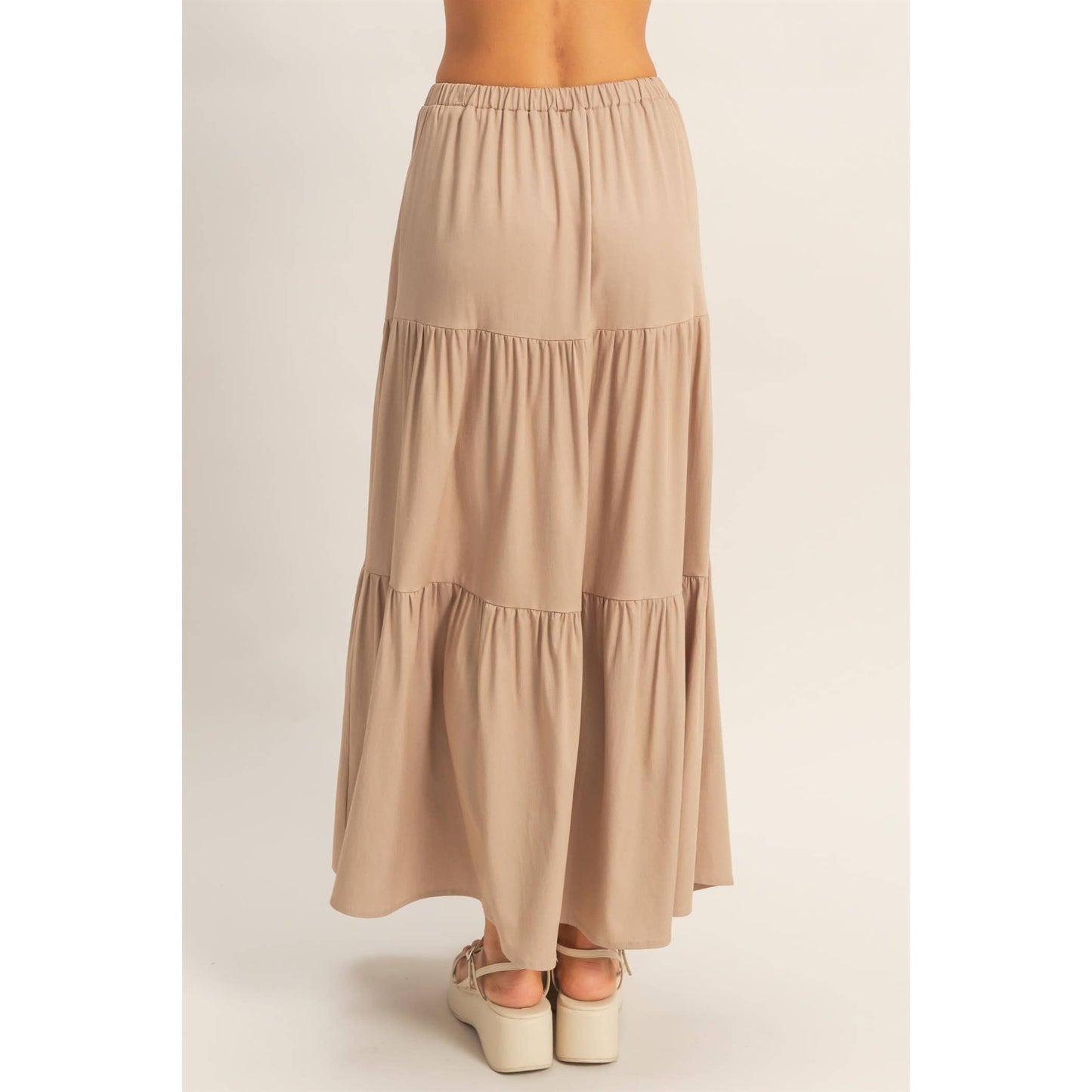 Denim Tiered Maxi Skirt