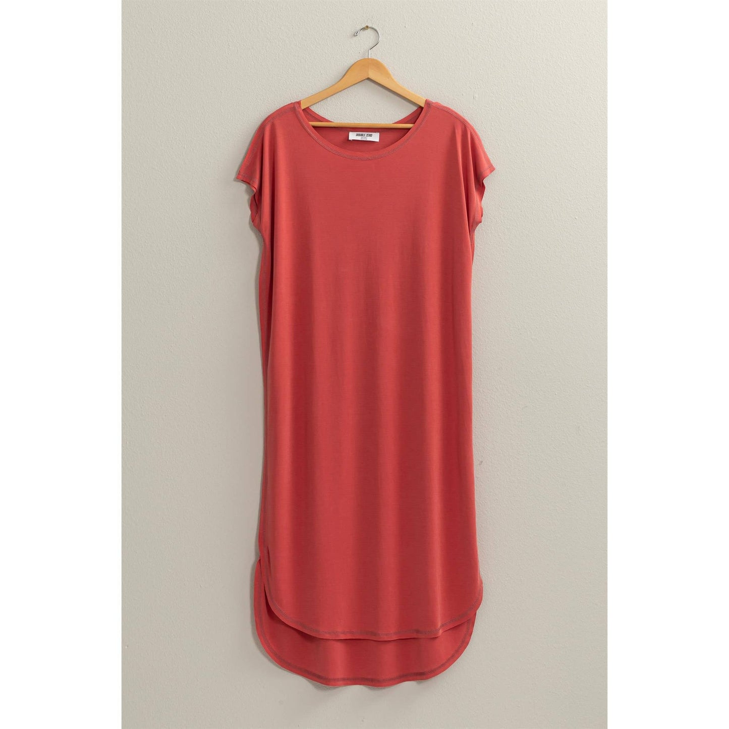 Brick Red Soft High Low Midi Dress