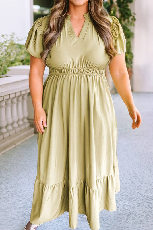 Puff Sleeve Tiered Plus Size Maxi Dress