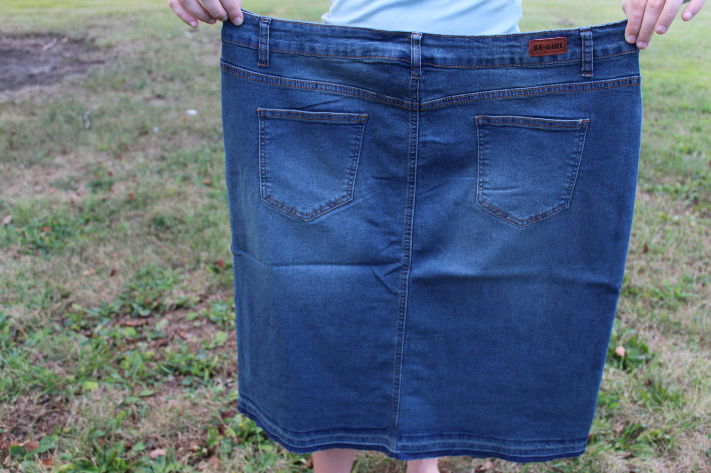 Plus Size Vintage Wash Denim Skirt